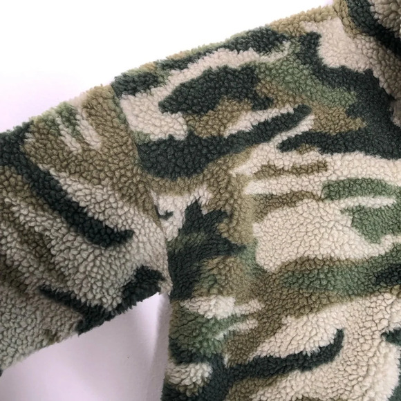 J.Crew Snap Collar Sherpa Fleece Camo Pullover Jacket Size Small - Picture 7 of 11